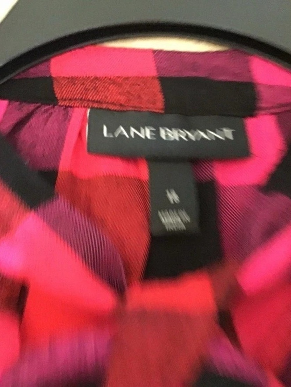 Lane Bryant Plaid Bow Blouse in Pink & Black Size X Like New - Picture 5 of 9